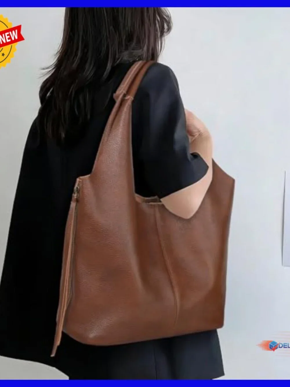 Large Genuine Leather Hobo Tote Bag with Detachable Organizer
